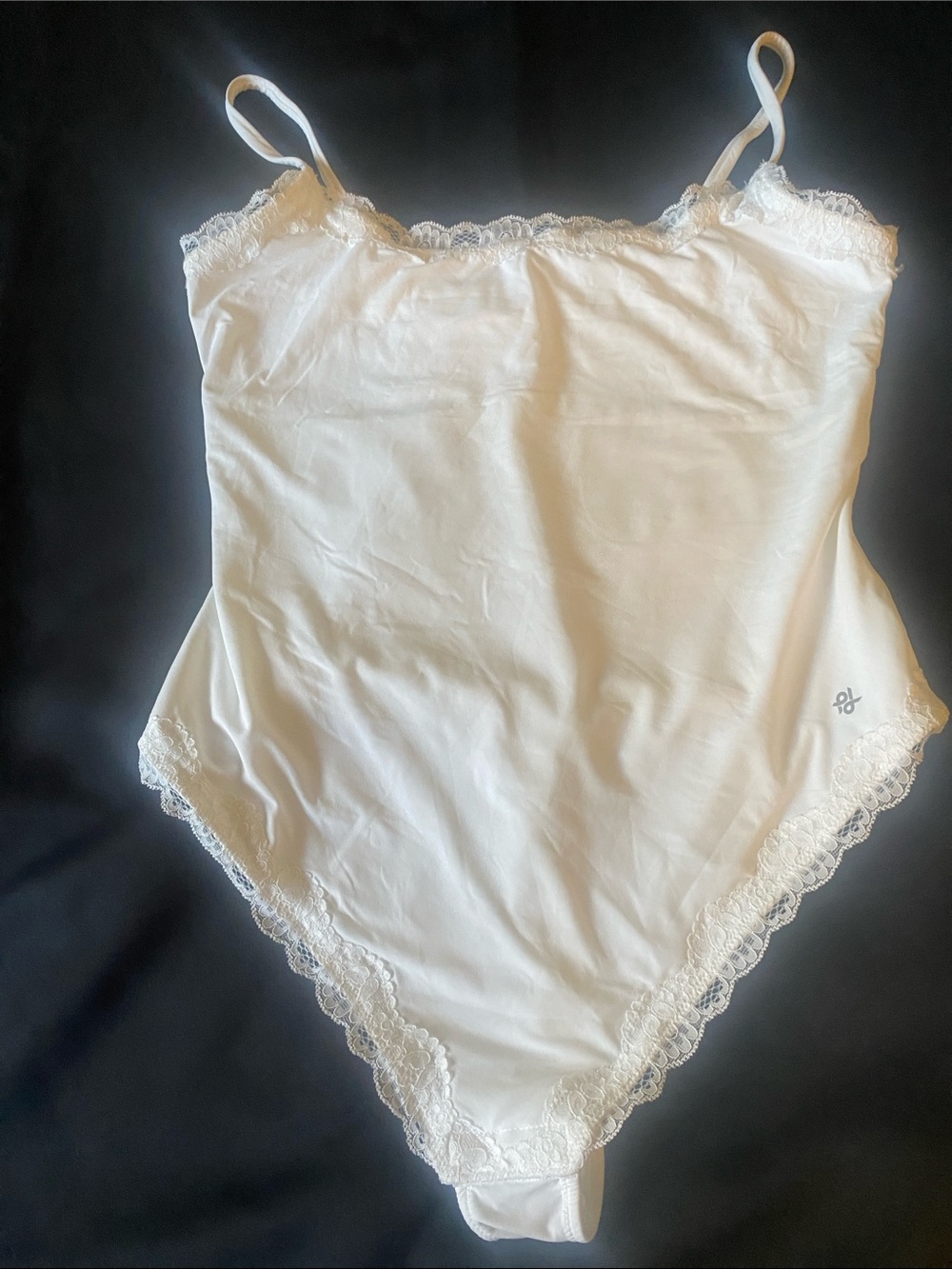Cream Lace-Trim Slip Bodysuit with Adjustable Straps